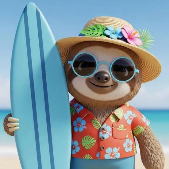Beach Party Animal Sculpture Resin Surfing Sloth Turtle Ornament Beach Vacation Gnome Statue for Home Decor Desktops Bookshelves