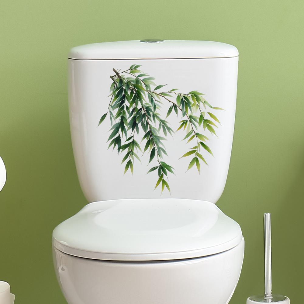 1pc Bamboo Leaves Toilet Lid Decal, Green Plant Bathroom Sticker, Plastic Home Wall Decor, Festive Christmas Decoration Gift