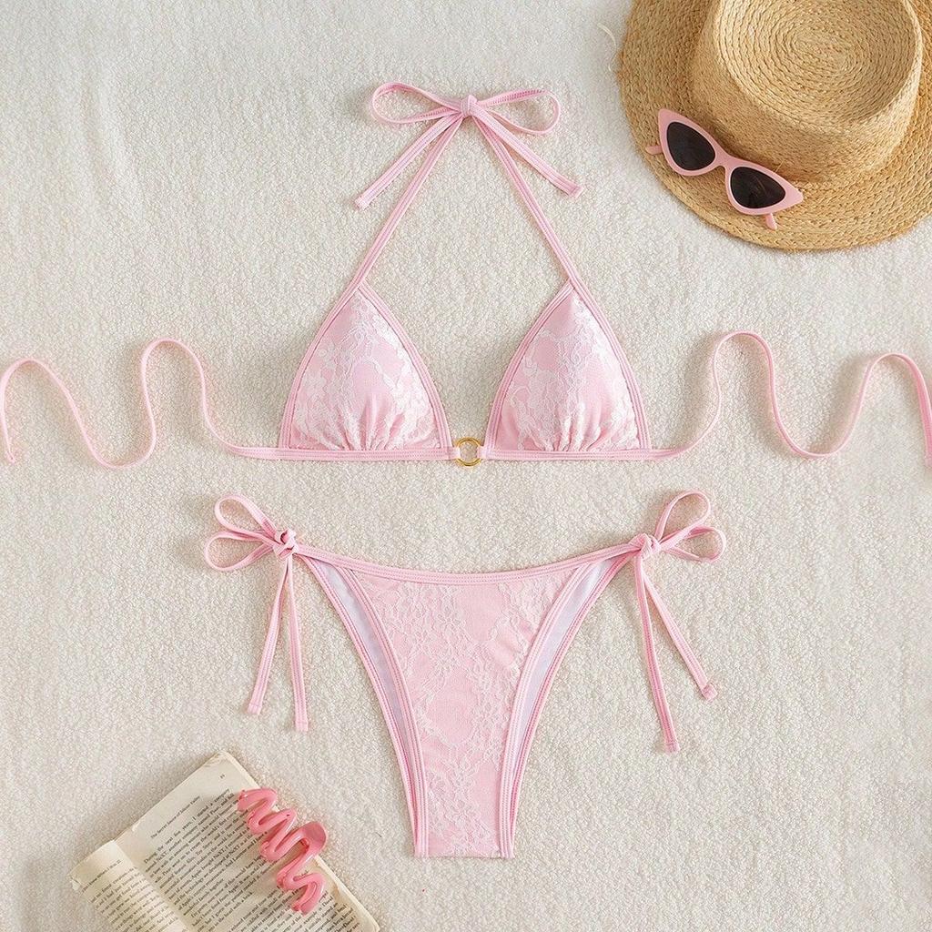 1011 new European and American swimsuit female sexy slim backless strap lace triangle bag bikini bikini