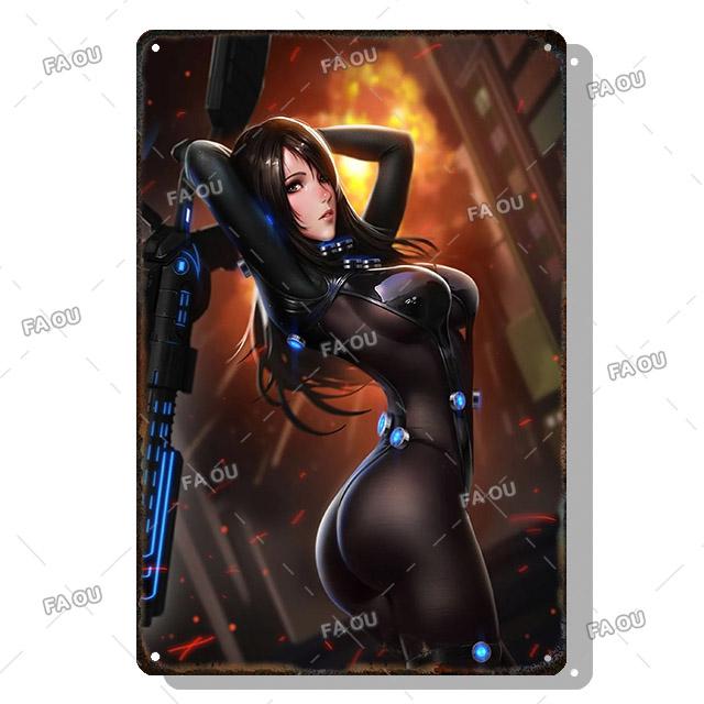 Sexy Anime Girl Metal Plate Game Figure Vintage Tin Sign Bar Club Art Decorative Plaques for Modern Home Room Wall Decor Poster