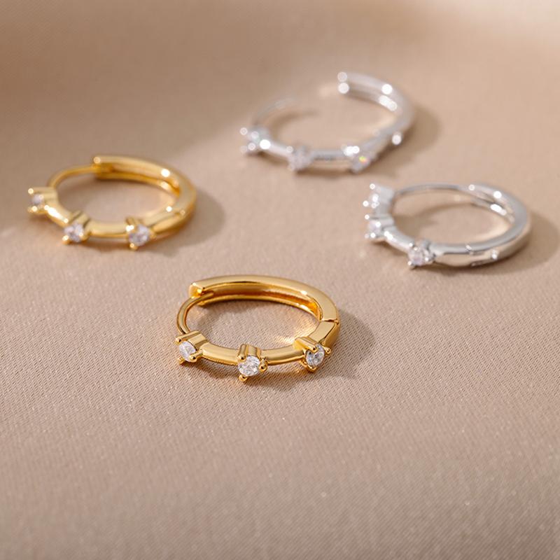 Zirkonia Geometrische Ohrringe Creolen Für Damen Edelstahl Farbe Ohrringe Manschette Piercing Hochzeits Schmuck Geschenk Silver Color