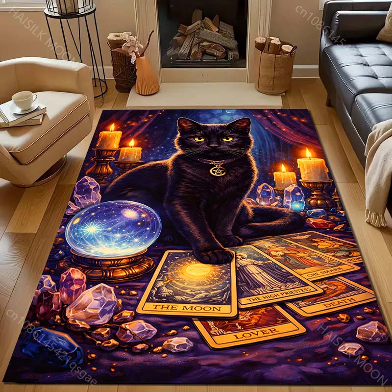 Mystical black cat with tarot cards Pattern Rug Carpets for Bedroom Living Room Sofa Mat Creative Door Mat Cloakroom Home Decor