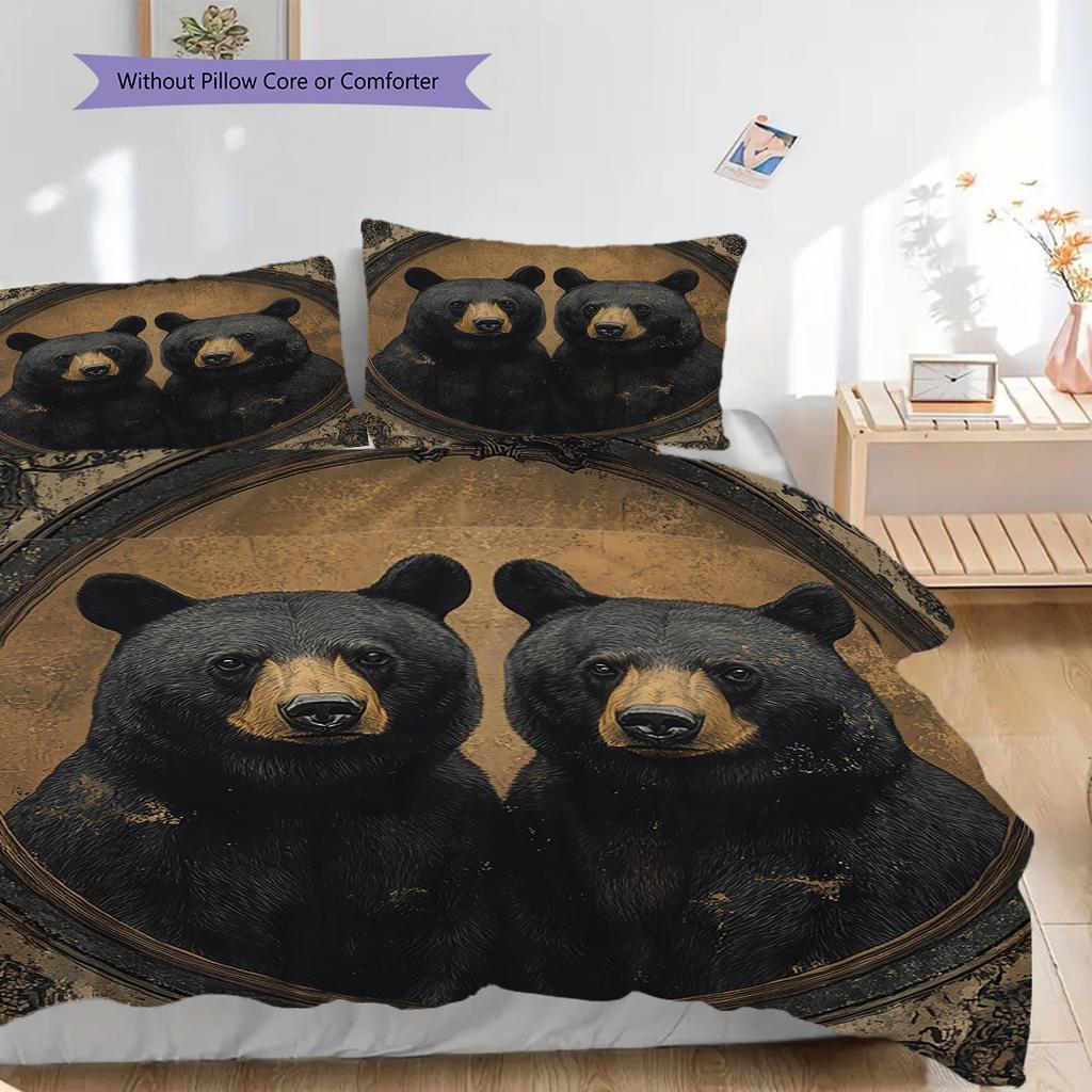 Black Bear Pattern Bedding Quilt Set Quilt Cover Pillowcase Home Decoration Birthday Gift (1 * duvet cover + 2 * pillowcase, without core)