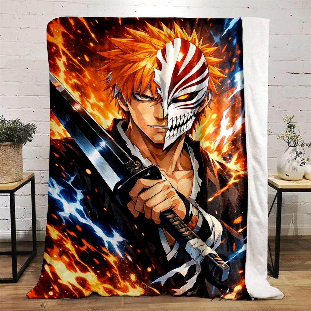 Anime Warrior with Mask and Sword Design Flannel blanket for bedroom, living room, sofa, and nap sofas