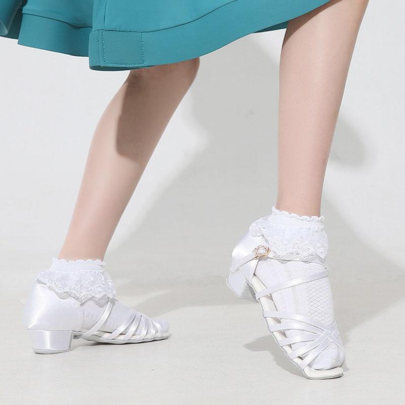 Tanz Pa Kinder Weiße Lateintanzschuhe Mädchen Weiche Sohle Mittelhoher Absatz Tanzschuhe Test Wettbewerb Auftrittsschuhe Anfänger