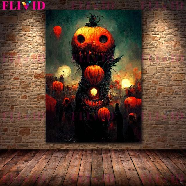 Lord of the Void and Pumpkin Demon Vintage Wall Art Canvas Painting Planet Devourer In Space Art Poster