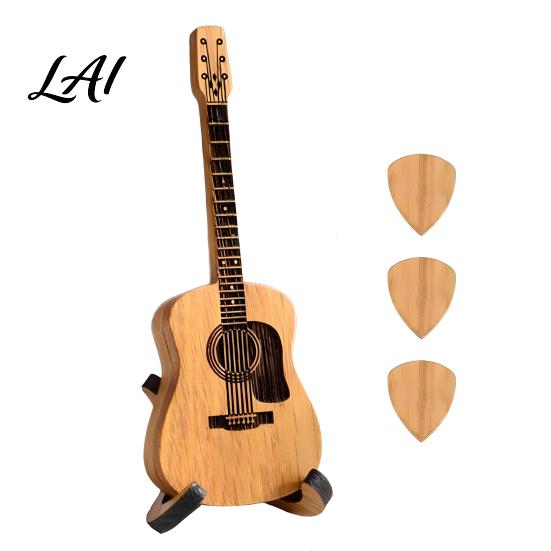 Musician Desk Decoration Guitar Pick Holder with Stand Wooden Plectrum Display Storage Box Miniature Shape Organizer for Lovers Portable
