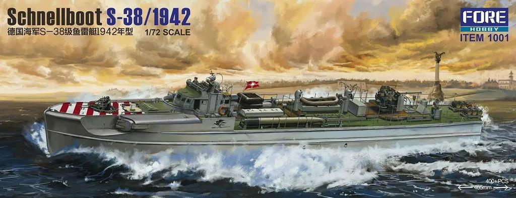 ForeHobby Scale German Navy Schnellboot Fast Attack Plastic Model Kit FHB1001 1/72 S-38 Boat, 1942,
