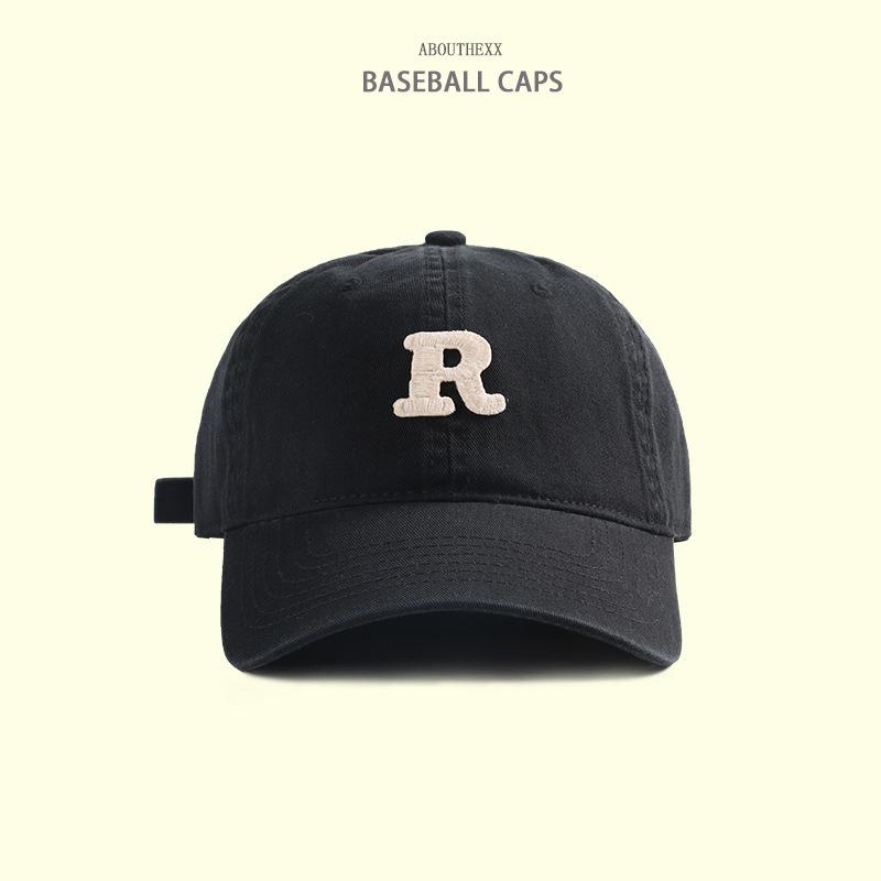 Hat Women's New R Embroidered Baseball Cap Japanese Versatile Baseball Cap Men's Ins Korean Style Sports and Casual Curved Brim Hat