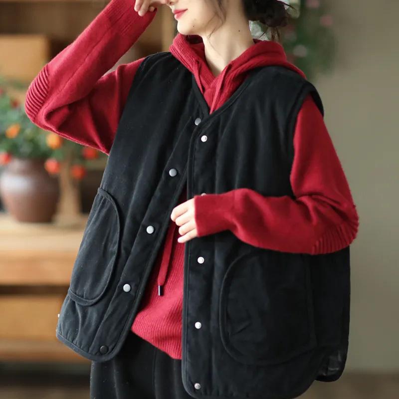 Cotton Vest Women Two Sides Wear Thickened Fall and Winter Retro Warm Comfortable Casual Sleeveless Tops