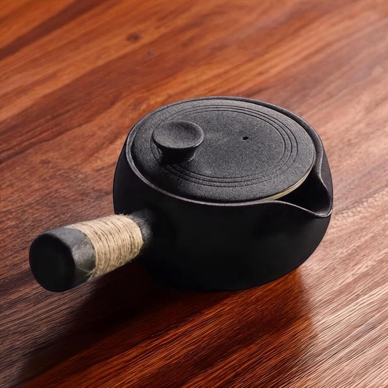 Ceramic Tea Pot with Candle Warmer Kitchenware Kungfu Teapot Set Minimalist Black Ceramic Tea Kettle