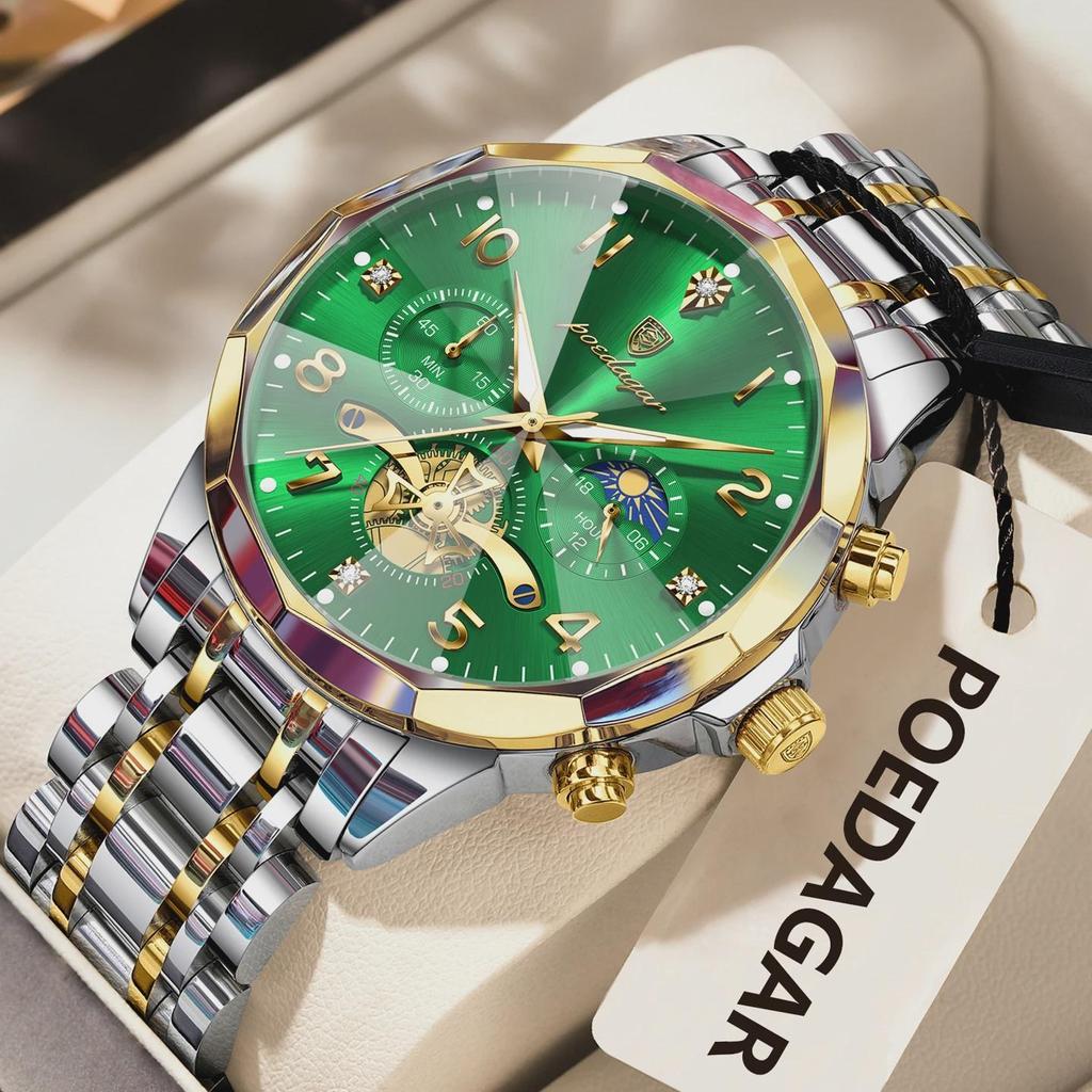 POEDAGAR Exquisite Business Men Watch Waterproof Luminous Chronograph Luxury Man Watches Stainless Steel Men's Quartz Wristwatch
