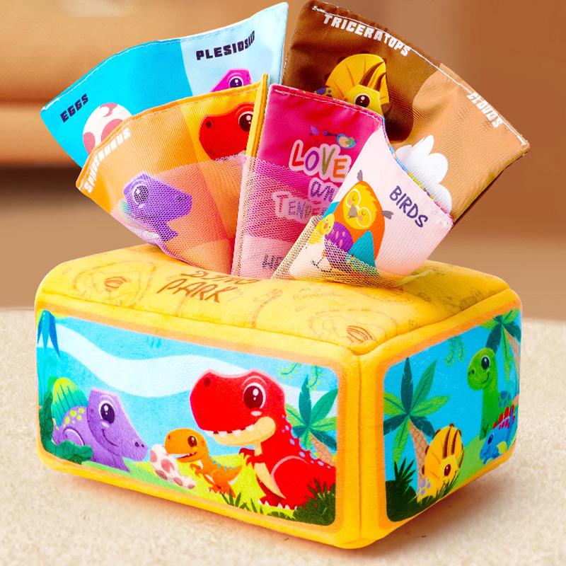 Montessori Baby Tissue Box Towel Soft Cloth Toys Toddler Finger Exercise Educational Learning Activity Sensory Plush Toy for Kid