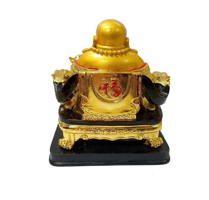 TreegoArt Harz Lachender Buddha Auf Stuhl Mit Barren Und Münze Für Zuhause Und Büro - Packung Mit 1 (3 Zoll Höhe)