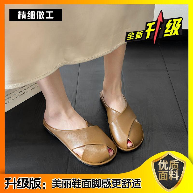 Baotou Half Slippers Women's Summer Wear 2025 New Thick-soled One-pedal Muller Shoes Flat-soled Sandals Lazy Sandals