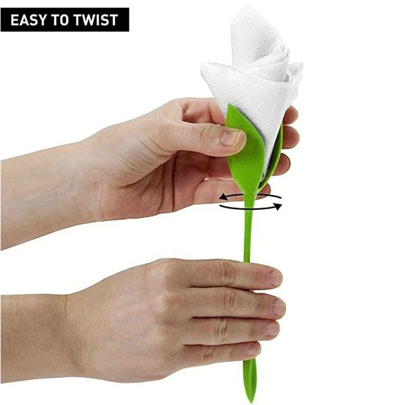 4/10/20x Bloom Napkin Holders Table Green Twist Rose Flower Buds Serviette Holder