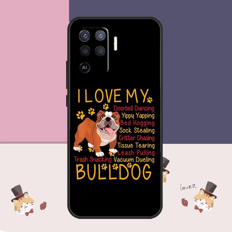English Bulldog Heartbeat Case For Oppo A38 A58 A78 A98 A54 A74 A94 A18 A57 A17 A77 A80 A60 A40 A96 A76 A16 A15 A5 Pro
