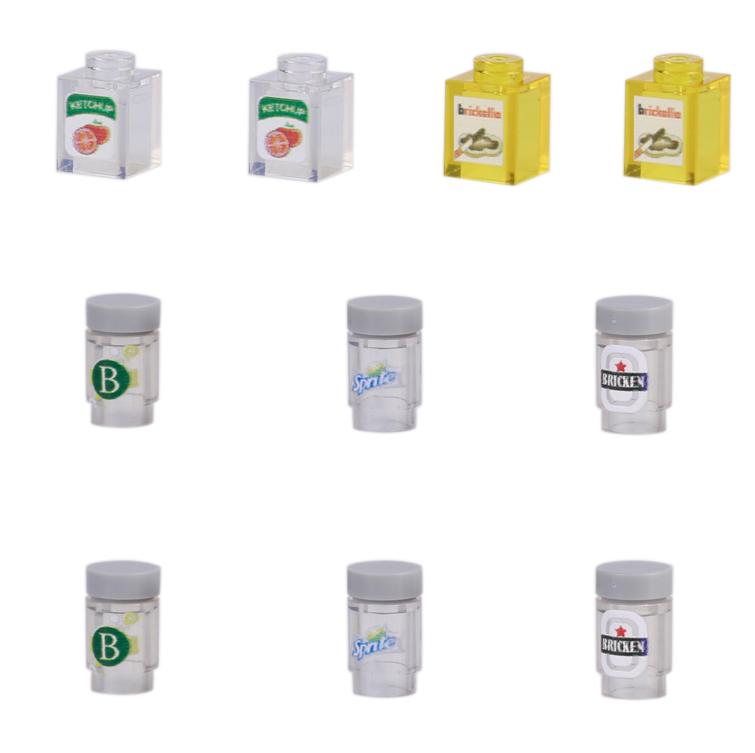City Food Building Blocks Character Accessories Printing Set Fish Mushroom Fruit Burger Refrigerator Hot Dog Pizza Basin Toy