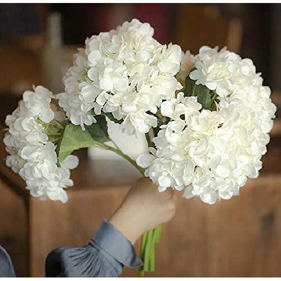 PARTY JOY 12PCS 15.4In Artificial Hydrangea Silk Flowers Bouquet Faux Hydrangea Stems for Wedding Centerpieces Home Decor (White,12pcs)
