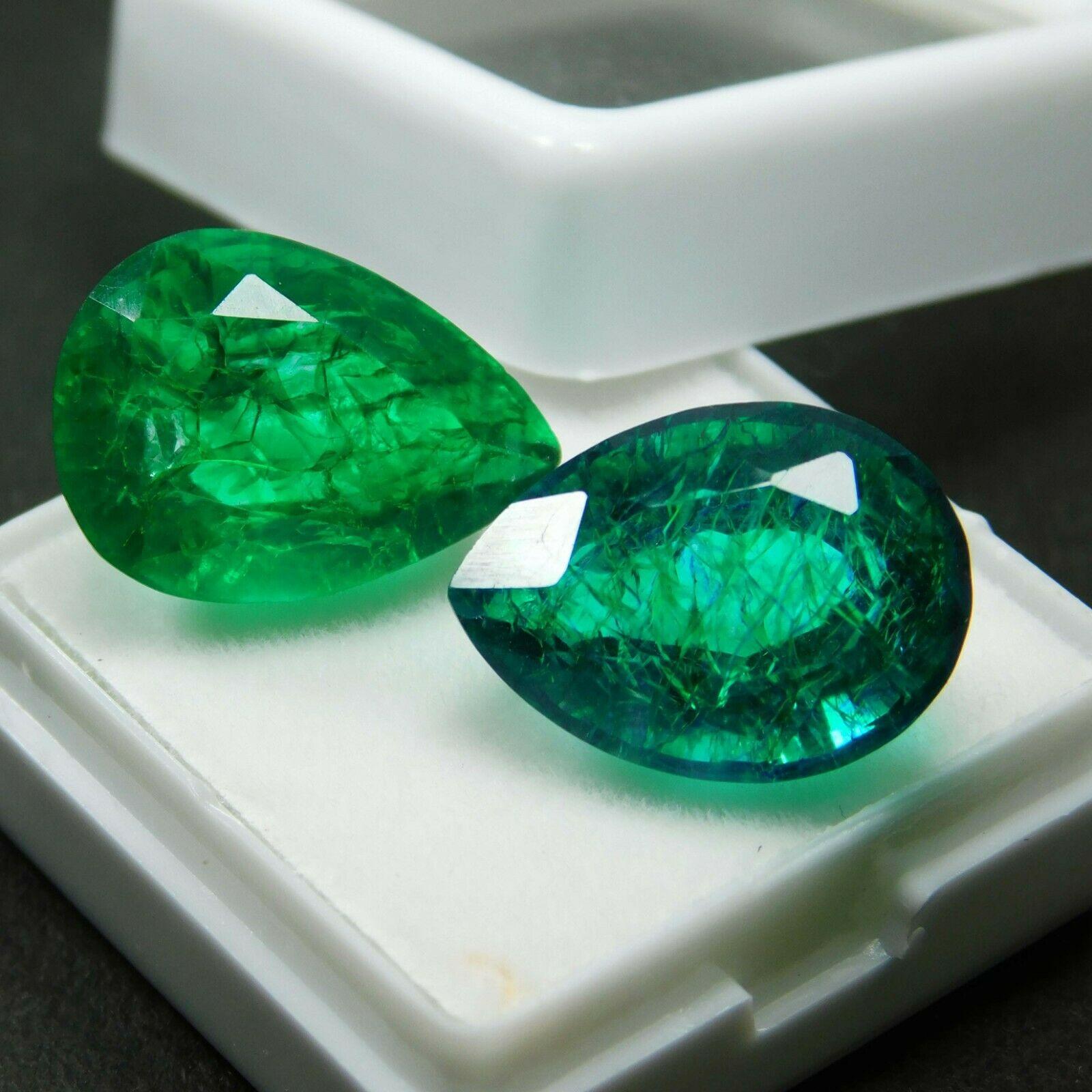 

18.52 Ct Pear Cut Natural Green Emerald CERTIFIED Colombian Loose Gemstone Pair m-25 005 002 13 mm approx. зелений
