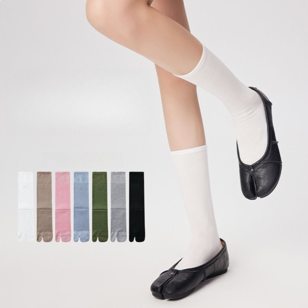 

Breathable Mid Calf Stockings Thin Calf Long Socks Comfortable Two Toe Socks Summer чорний