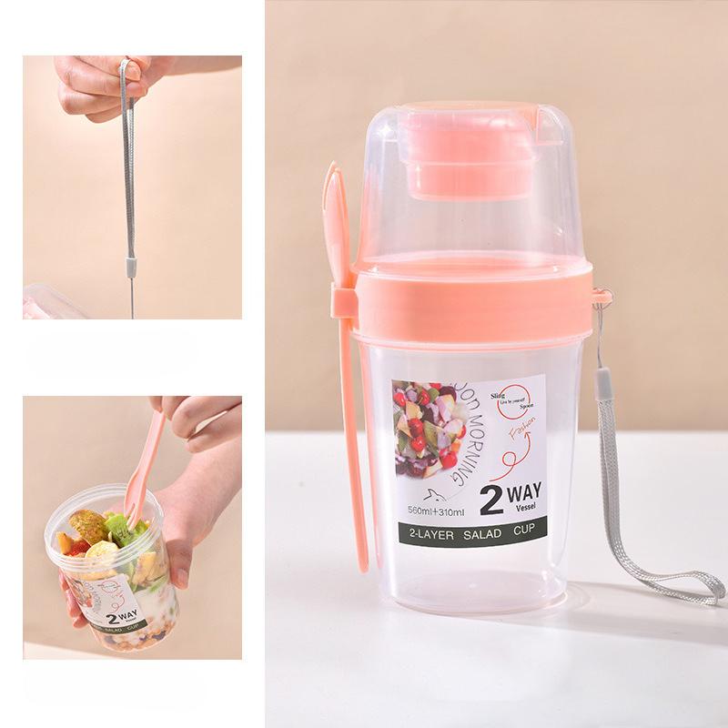 Przenośny plastikowy kubek na sałatkę z widelcem i pokrywką na owoce, warzywa, jogurt 800 ml