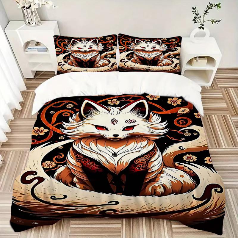 3pcs Anime Fox Comforter Set with One Quilt Cover and Two Pillowcases (No Core) - Festival Gift for Home Decor, Polyester Fabric, Suitable for Bedroom
