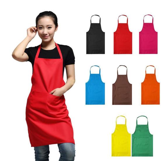 Solid Color Back Self-Tie Kitchen Restaurant Cooking Bib Apron with Pocket