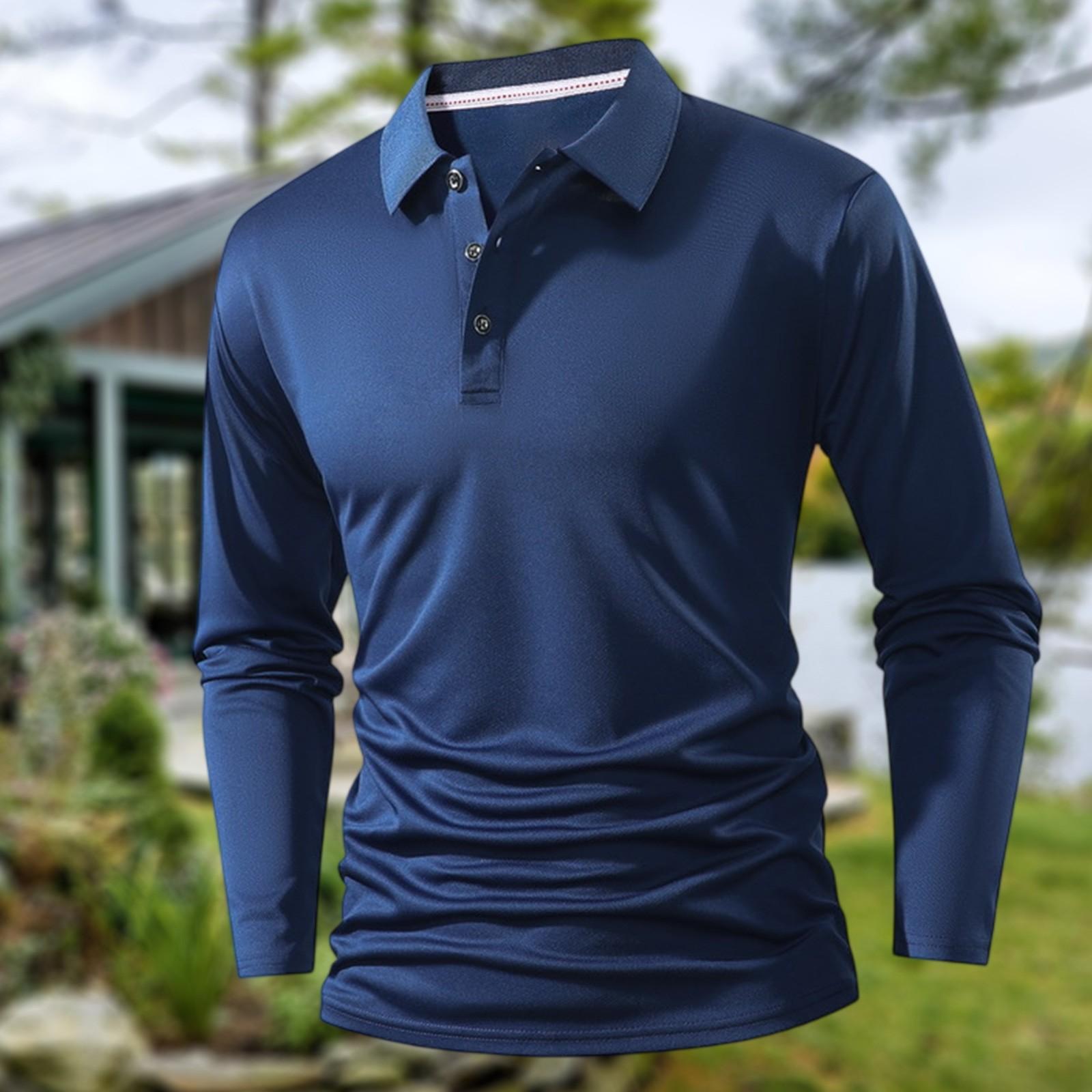 

Men s -Color Lapel Shirt, Casual And Business Button-Up Long-Sleeved T-Shirt Top XXL Темно-синій