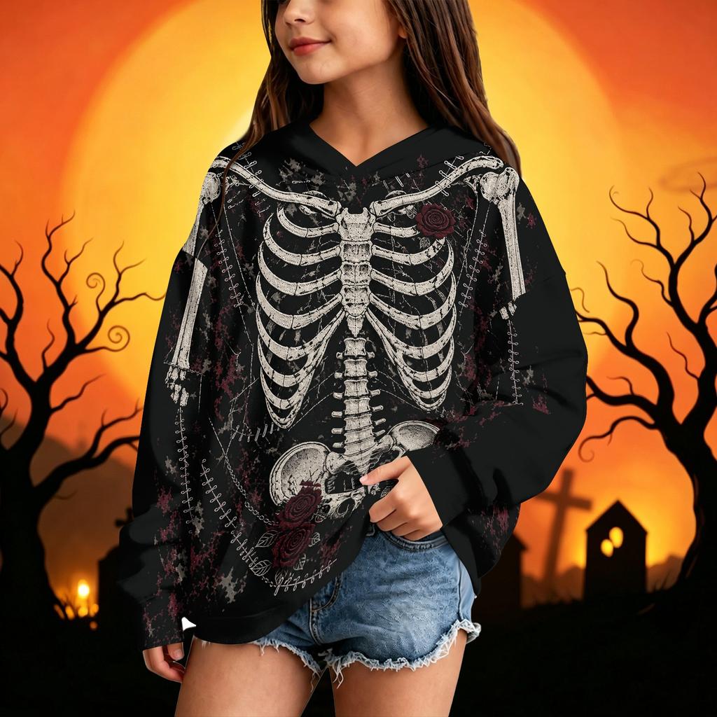 Halloween Kapuzenpullover mit Aufdruck für Kinder - Lässiges Langarm-Pullover-Sweatshirt für Jungen und Mädchen