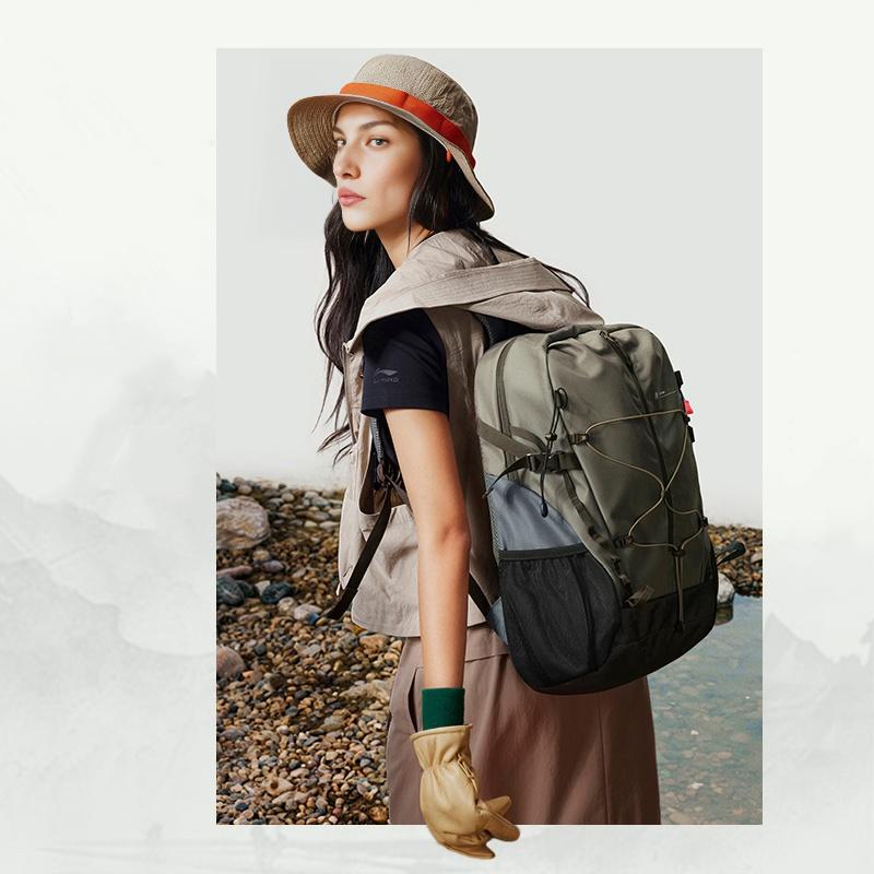 Li Ning Outdoor CF Sport Freizeit Verstellbarer Schultergurt Reißverschluss Rucksack Unisex Rucksack Stein-Lotus-Braun ABSU187-2