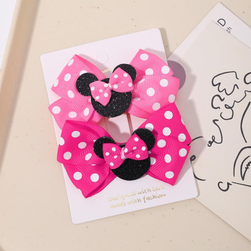 Girls Headwear Mickey Mouse Hair Accessories Set Girls Hairpin Card Pink Polka Dot Bow Cartoon Hairpin 3679