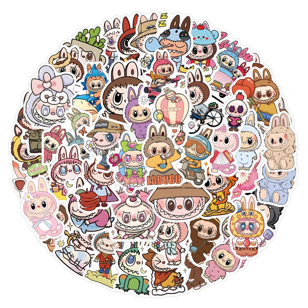 50 LABUBU Cartoon Stickers: Adorable, Waterproof Decals for Journals, Water Bottles, and Computers.