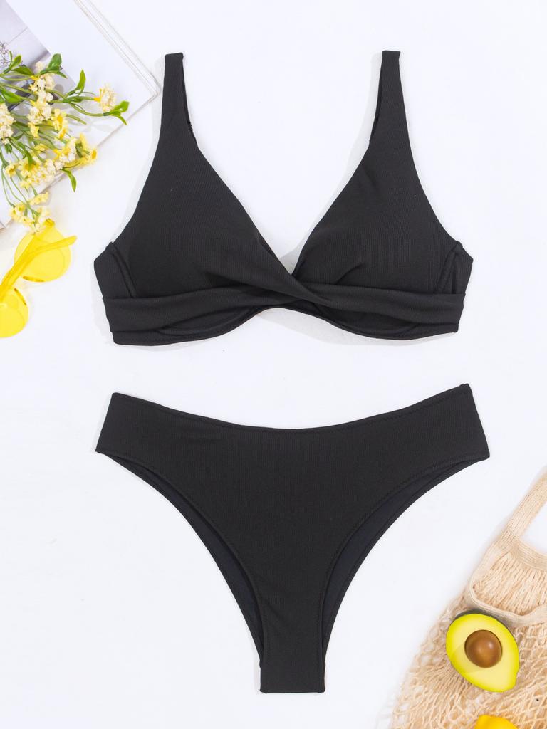 Sexy Bikiny Set Dámské Plavky 2025 Plavky Žena Dvoudílné Plavky Jednobarevné Plavky Plážové Plavky Dovolená Monokiny