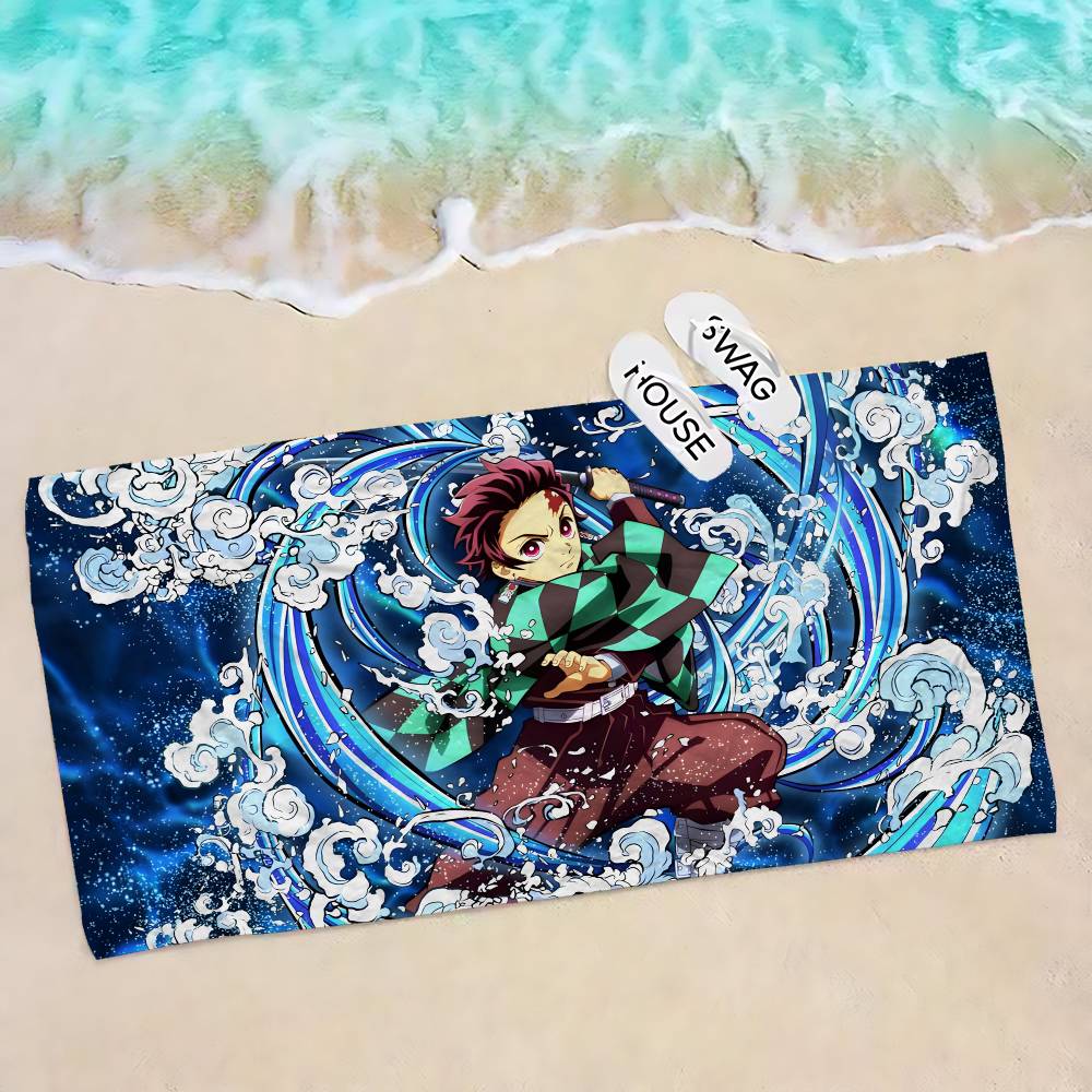 Demon Slayer Tanjiro Kamado Microfiber Beach Towel Absorbent Quick dry Soft Yoga Swimming Resort Mountain Climbing Towel