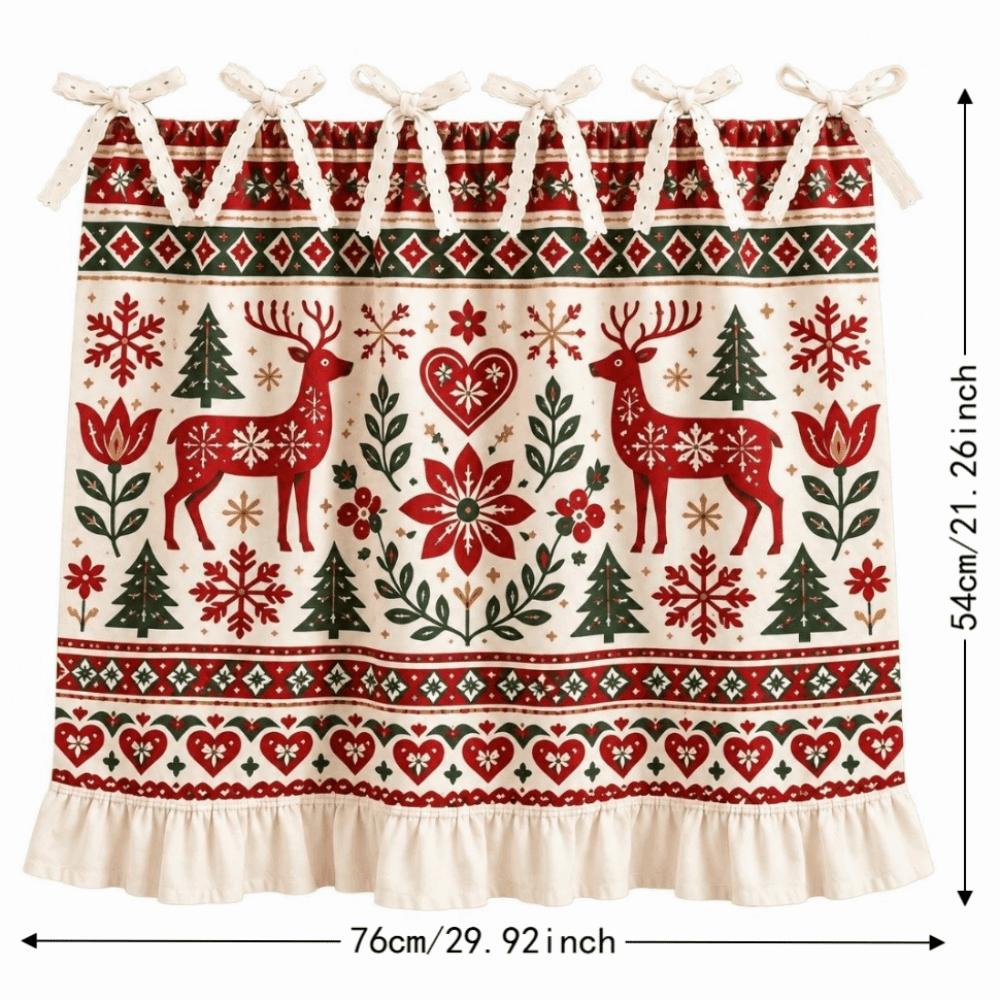 Farmhouse Christmas Cabinet Curtain Pastoral Style Kitchen Stove Cover Skirt Kitchen