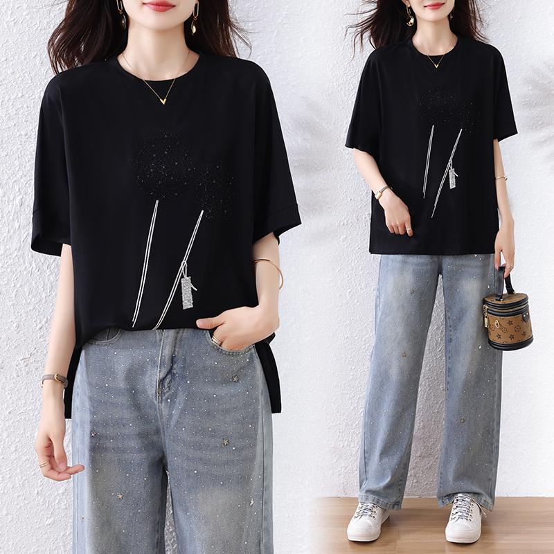 DIMANAF 2025 Summer Plus Size Oversized O-Neck T-Shirt Women Loose Tops Tees Fashion Casual New Shirt