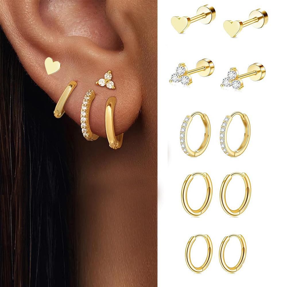 14K Gold Stainless Steel Earrings Flat Back Earrings Small Cartilage Hoop Earring for Women Hypoallergenic Multiple Piercing