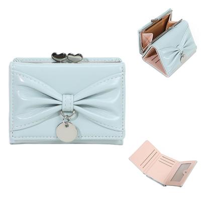 MACITEET Women's Mini Wallet with Clasp Closure, Heart-Shaped Clasp, Ribbon Design, Korean Style, Cute, Tri-Fold, Compact, Small Wallet, Large