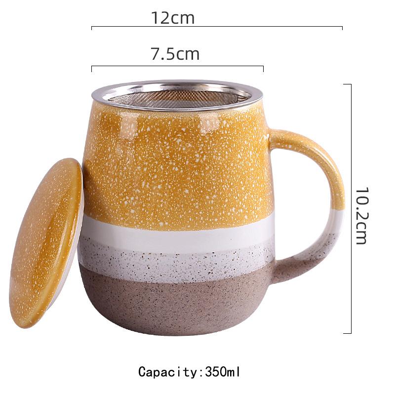 

Large Ceramic Coffee Mug With Lid And Stainless Steel Infuser Loose Tea Mug Perfect Set for Office and Home Uses 350ml жёлтый