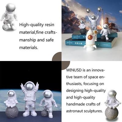 Conjunto de 3 peças de estátua de astronauta de resina, decoração para escritório em casa, estatueta de mesa, decoração