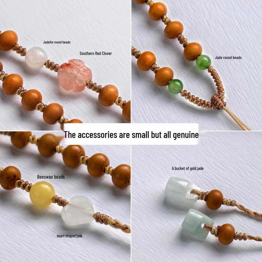 Collier Pendentif Style Ancien Tissé à la Main en Noyaux d'Olive & Jadéite pour Femmes