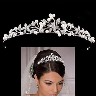 Creative Hair Accessories Bride Pearl Crown Hair Diamond Hair Accessories Alloy Rhinestone Princess Birthday Crown Wedding Tiara