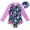 Girls' Long-Sleeve Mermaid One-Piece Swimsuit - Quick-Dry, Sun Protection