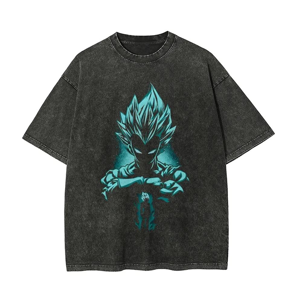 Dragon Ball New Hot Vegeta Vintage Wash TShirt Sports Fitness TShirt Mens Harajuku Clothing Dragon Ball Streetwear M