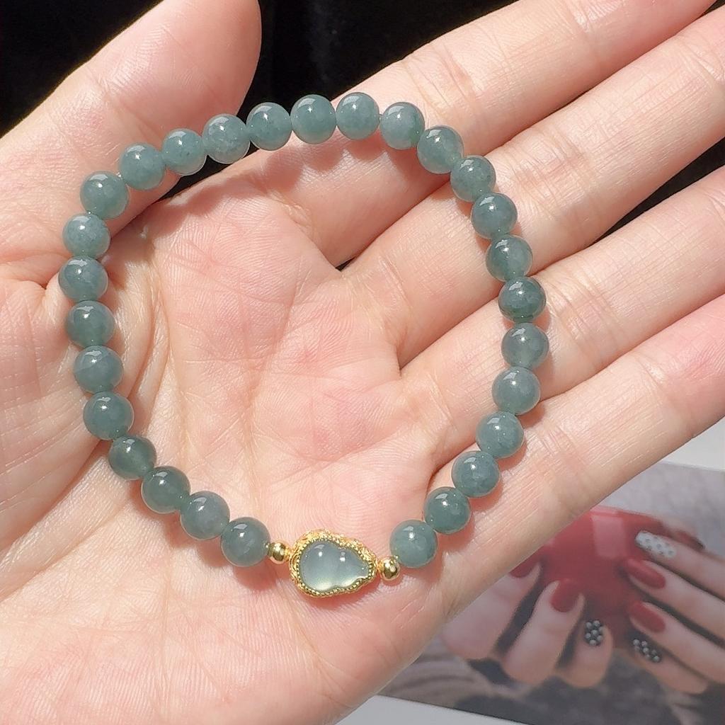 High Quality S925 Sterling Silver Natural Hetian Jade Blue Water Jadeite Beaded Temperament Simple Bracelet Women