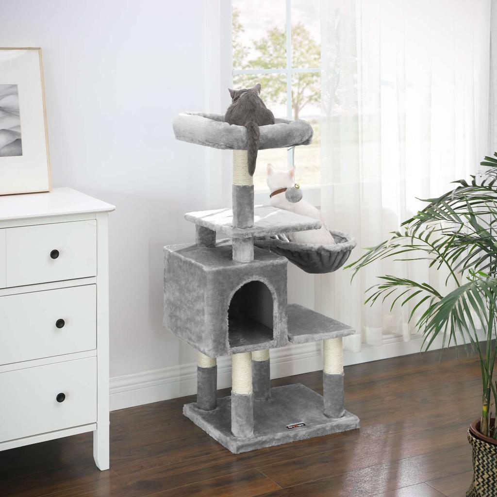 FEANDREA Multilevel Cat Tree, 110 cm Cat Tower, Cat Condo, Light Grey
