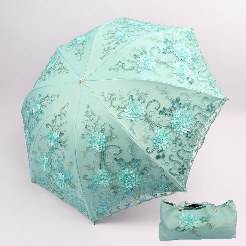 

Черный зонт с вышивкой в стиле ретро и защитой от УФ-излучения - двойного назначения для женщин