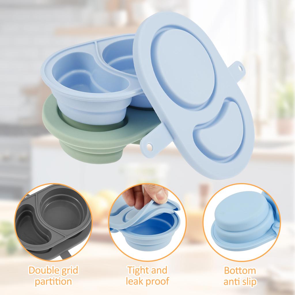 4Pcs Silicone Snack Container with Lid Reusable Condiment Container with 2 Compartments Ideal for On the Go Meals and Parties