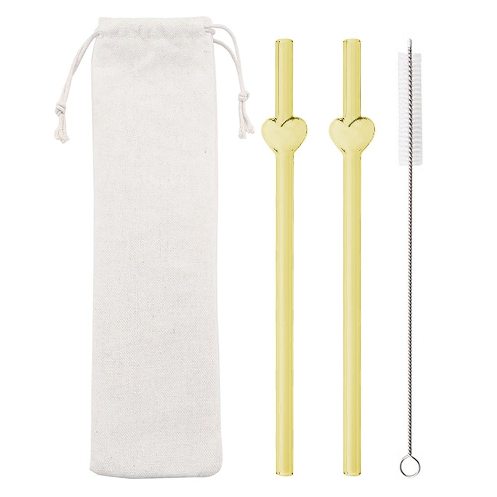4Pcs Creative Heart Shape Reusable Glass Straws Perfect for Cocktails Iced Coffee Cold Beverages Home Drinking Decoration Gift
